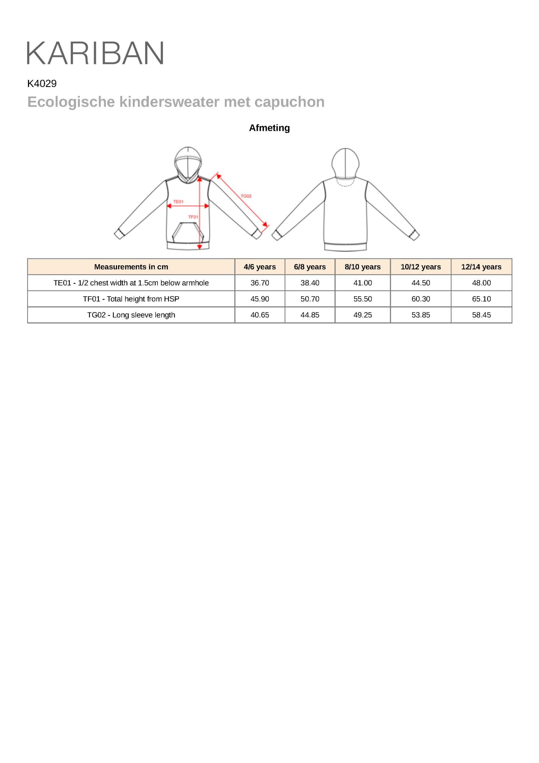 Maattabel Indoor Friesland kids hoodie