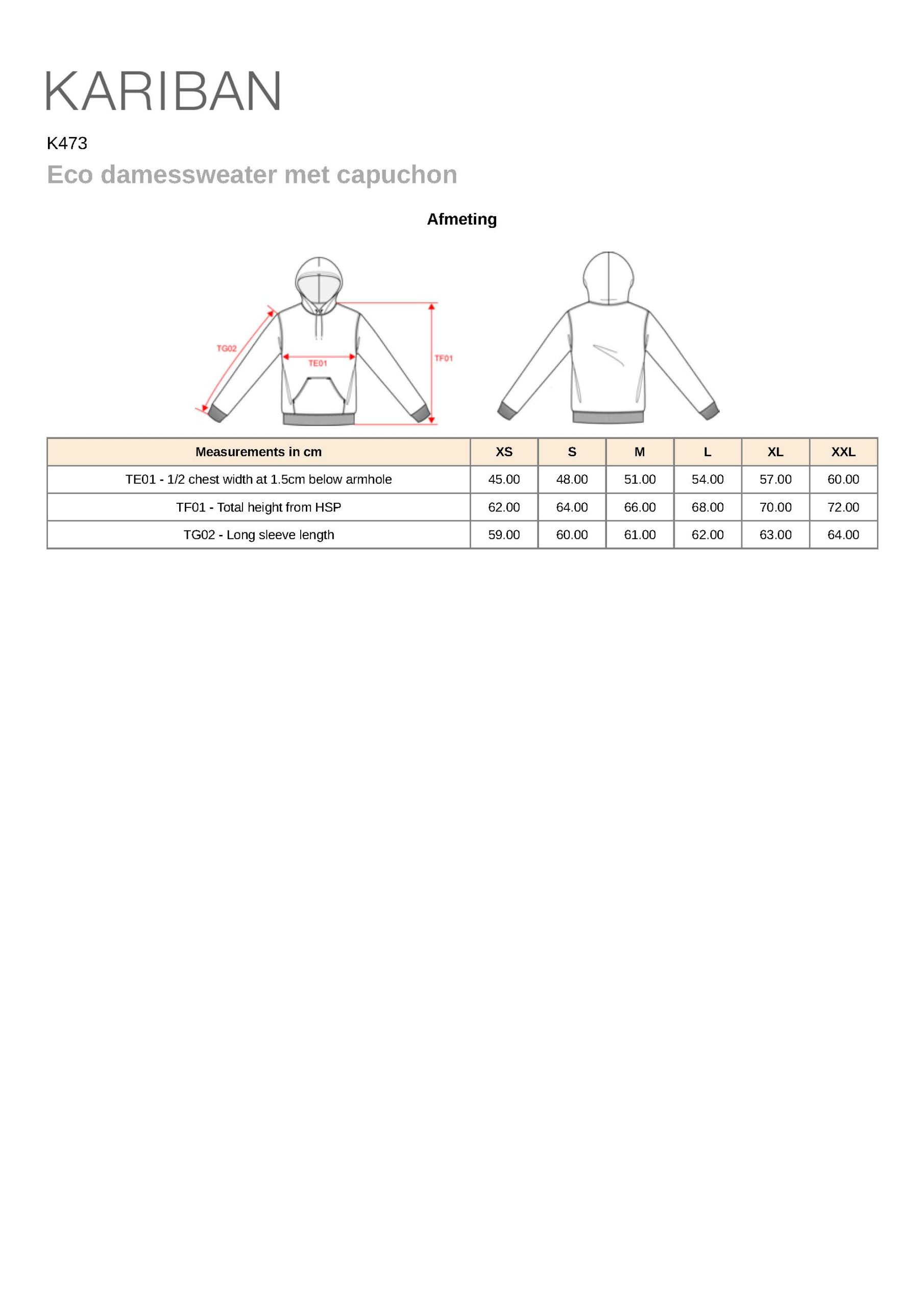 Maattabel Indoor Friesland dames hoodie