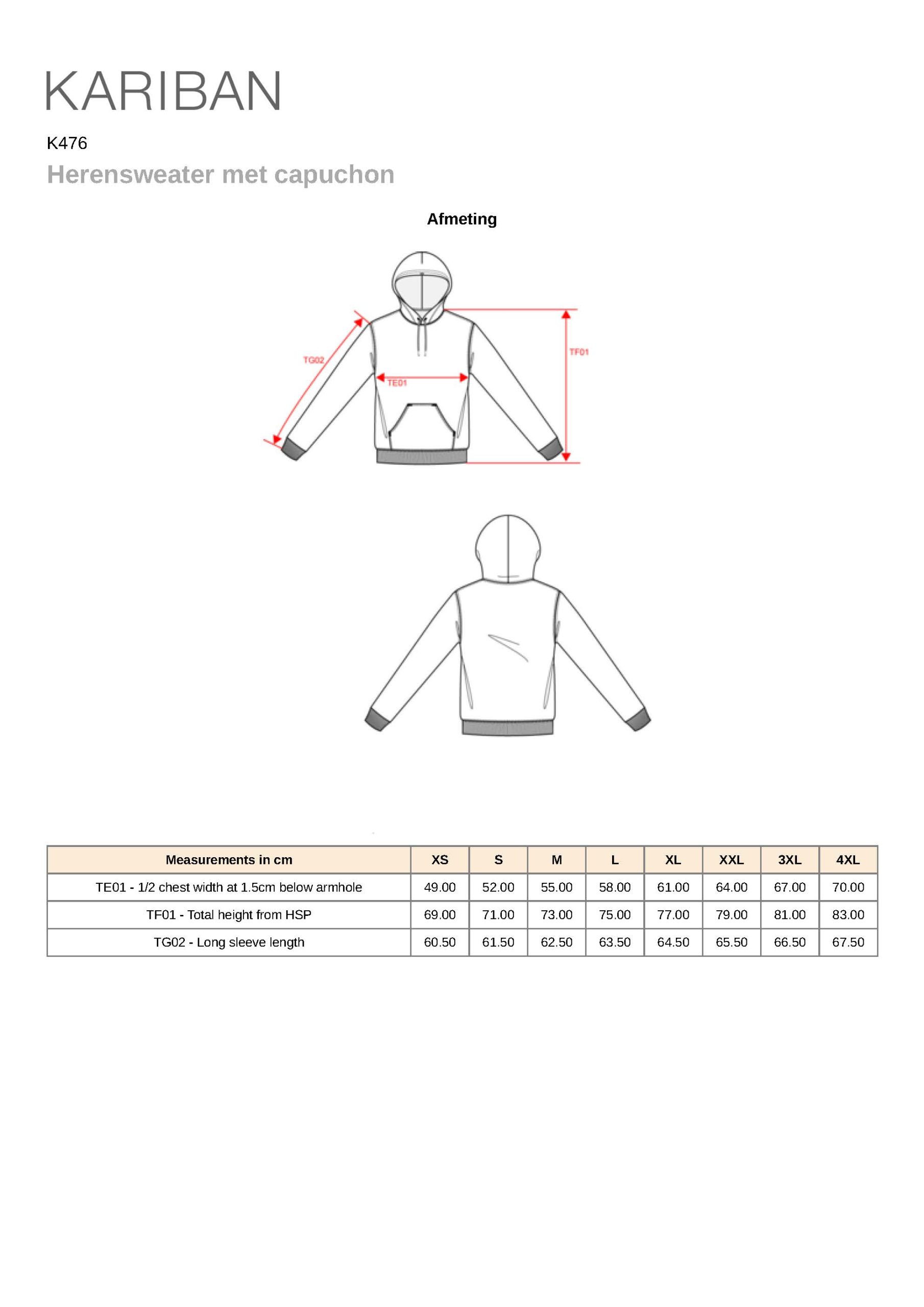 Maattabel Indoor Friesland heren hoodie